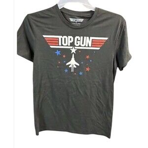 Top Gun Men Medium Shirt Black Graphic Front Pullover By Mad Engine Short Sleeve